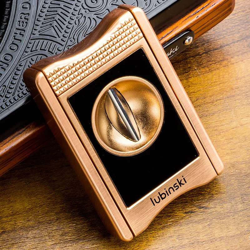 LUBINSKI-V-Shaped Cigar Clip, Zinc Alloy Cigarette Holder, Multi-function Cutter, Leather Case, Gift Box, CT-071