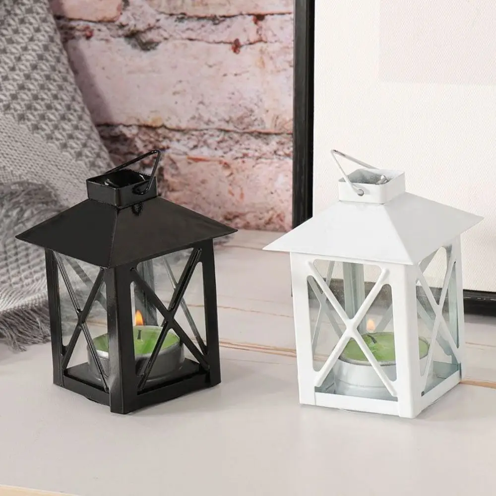 Elegant Black European Candle Holder Handmade Exquisite Iron Wind Lamp Stable Outdoor Candle Lantern Living Room