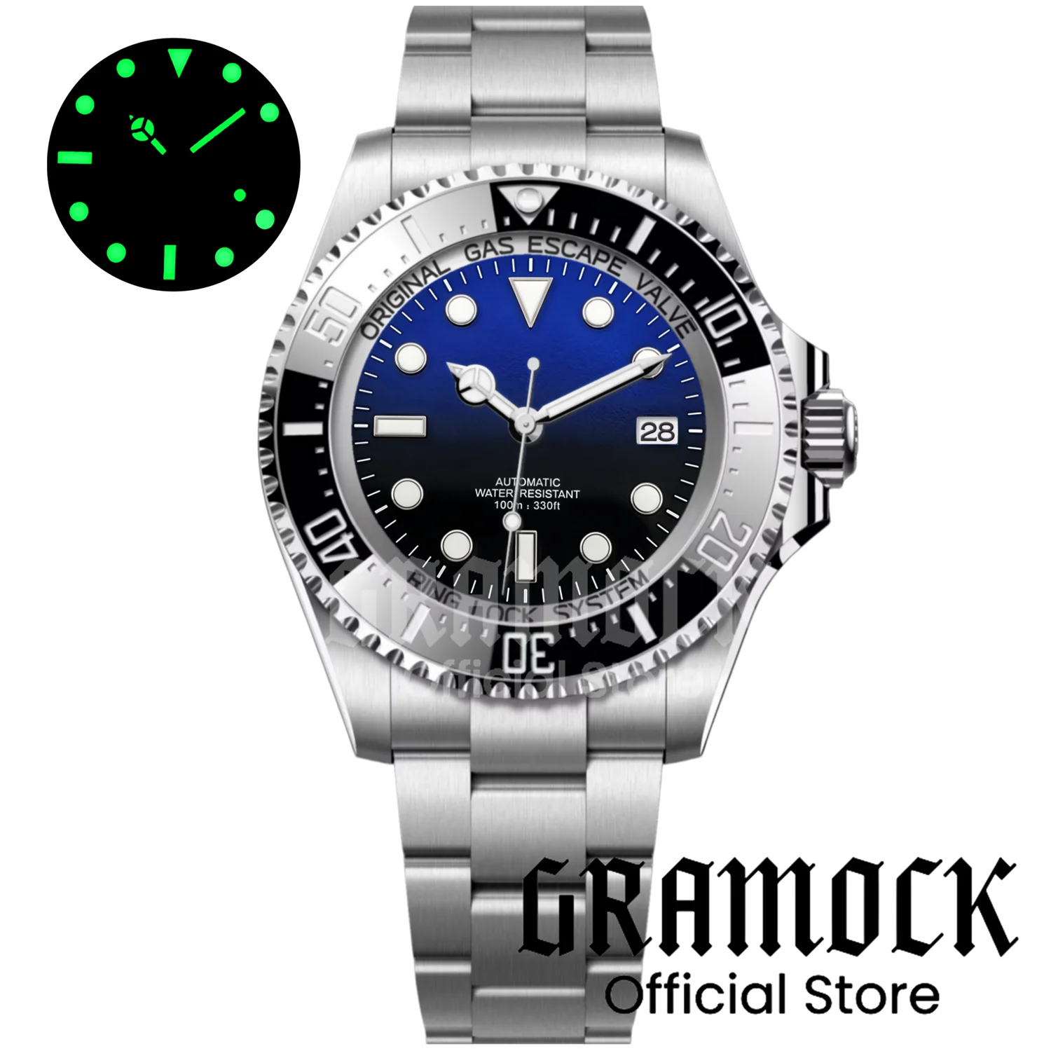 Gramock 40mm/43mm Steel Diver DEEP SEA Automatic Men Watches NH35 PT5000 MIYOTA 8215 Mechanical Sapphire Glass Glide Slide Clasp