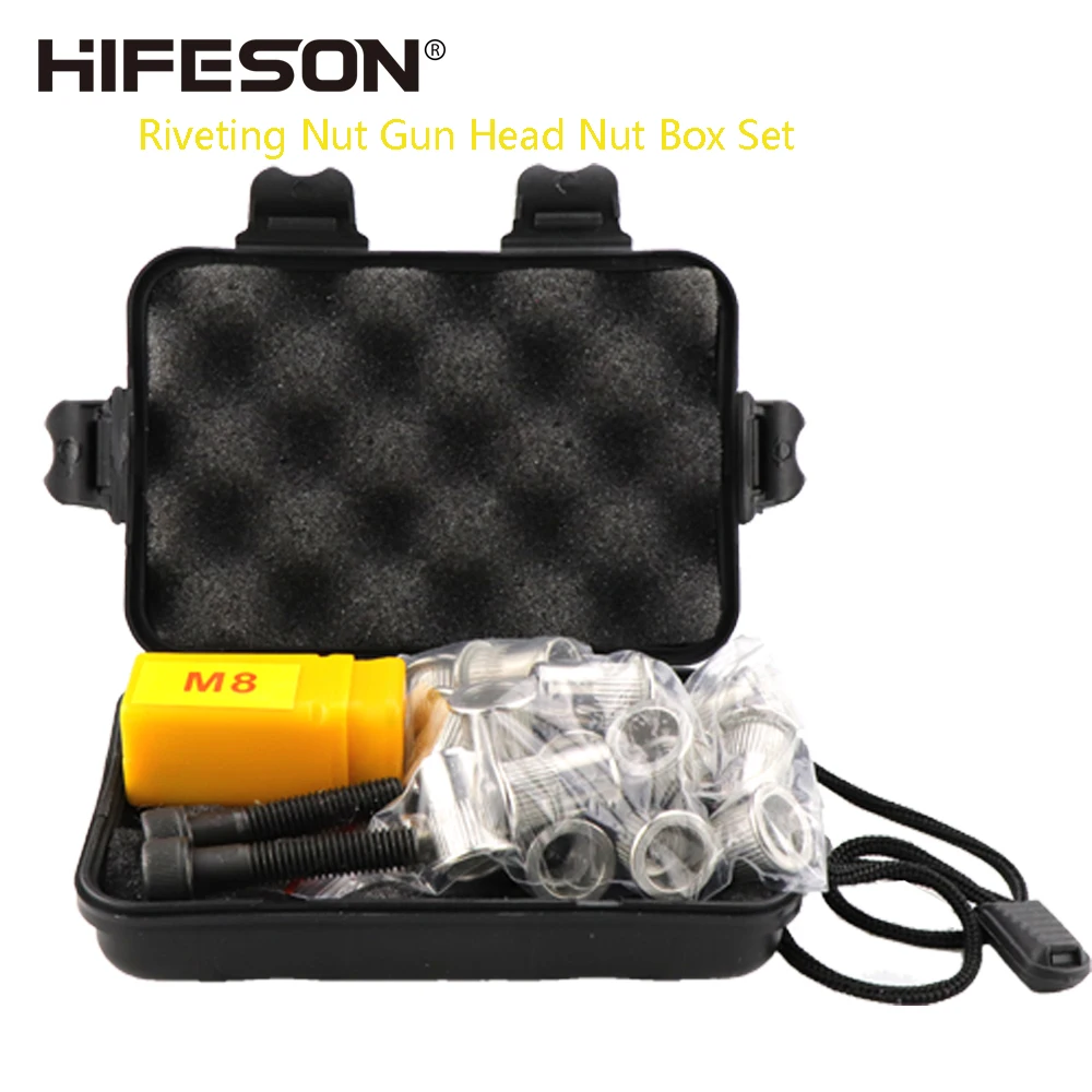 HIFESON Manuelle Nieten Mutter Gun Kopf Edelstahl Muttern Set M3 M4 M5 M6 M8 M10 Riveter Rivnut Werkzeug Zubehör box Ersatz