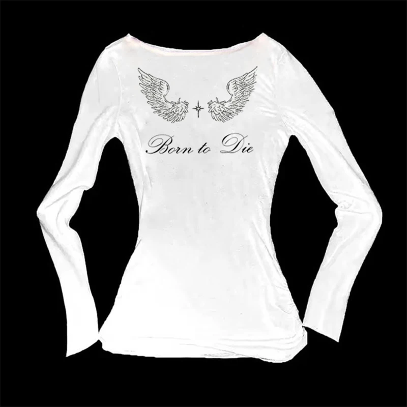 تي شيرت نسائي جديد للخريف والشتاء بطباعة إنجليزية، قميص أساسي بسيط للاستخدام اليومي متعدد الاستخدامات