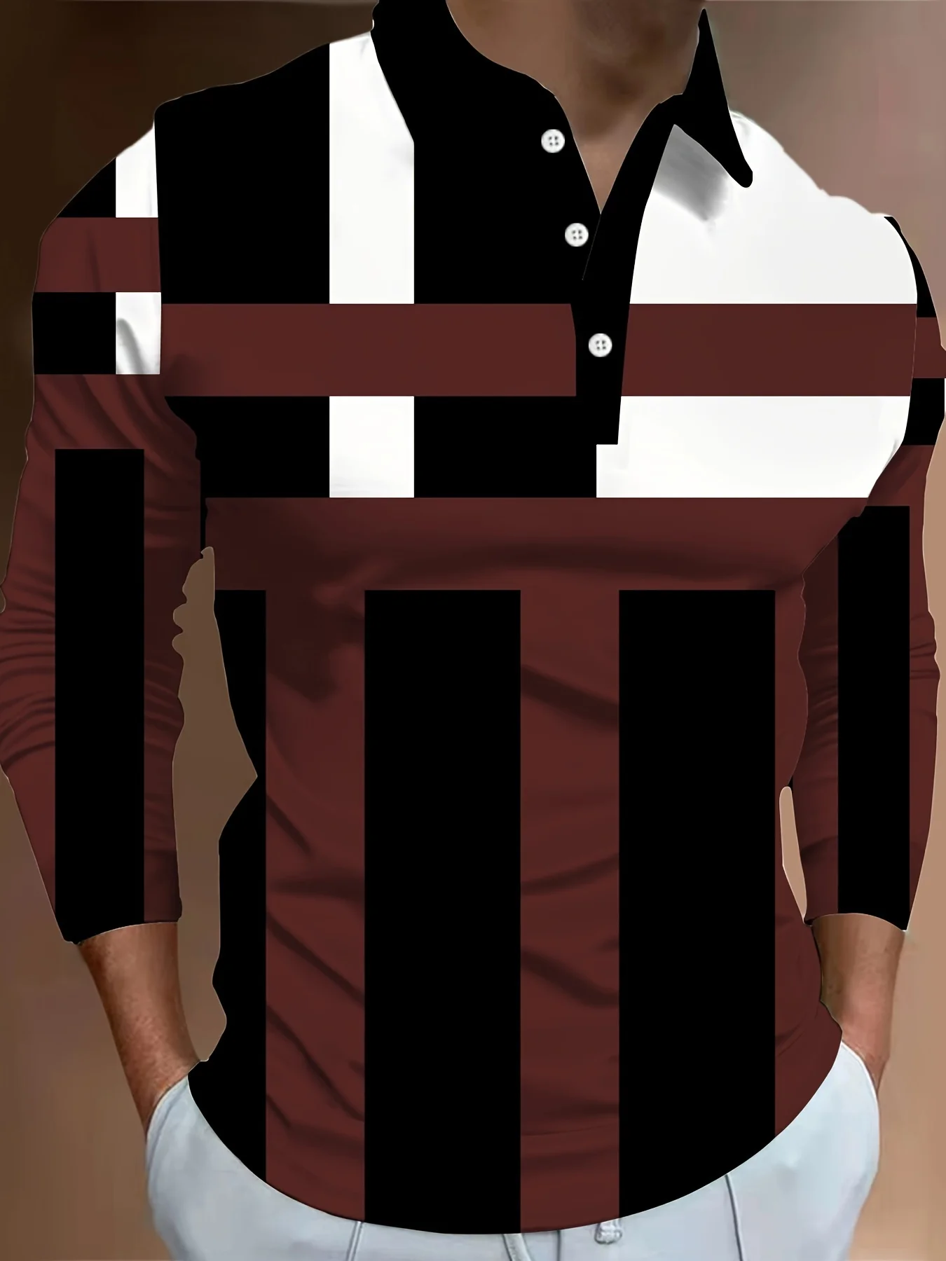 

New men's POLO shirt for Spring and Autumn 2025 long-sleeved casual and fashionable 3D printed street men's wear