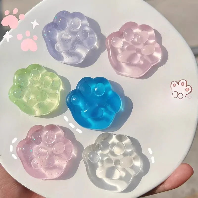 5PC Cat Paws Sticky Squeeze Toys Soft Realistic Jelly Glitter Cat Paws Transparent Squeeze Toys Kids Adult Gifts