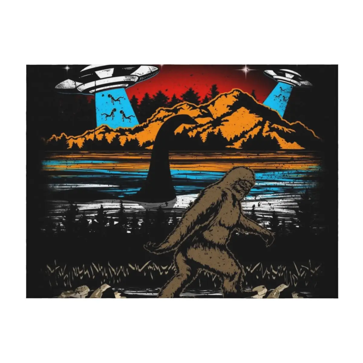 

Bigfoot T Shirt, Loch Ness Monster Shirt Sasquatch Alien Ufo Graphic Tee Shirts For Men Women Storm Area 51 Throw Blanket