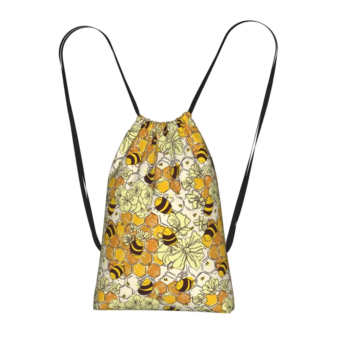 

Honey Bees And Honeycomb Pattern Backpacks Portable Drawstring Bundle Pocket Sports Bag Book Bags for Travel Students