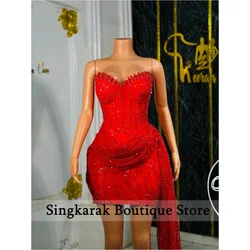 Glitter Sweetheart Red Birthday Prom Dresses Black Girls 2026 Beaded Diamonds Homecoming Dress Mini Cocktail Gown Customized