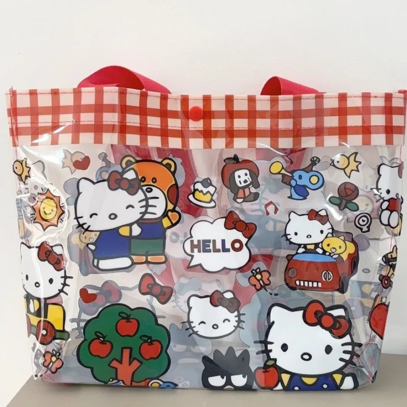 

Hello Kitty Makeup Bag Cute Girl Anime Kawaii Large Capacity Printed PVC Transparent Handbag High Beauty Shopping Bag Wholesale