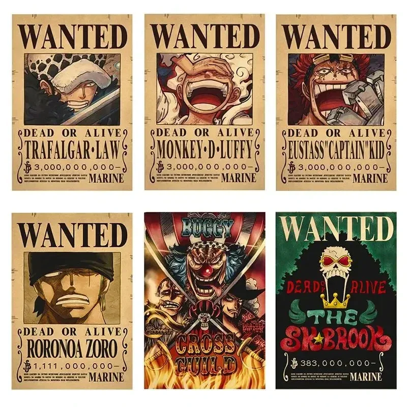 One Piece Luffy 3 Billion New Bounty Vintage Wanted Warrant Posters Children Room Wall Decoration Anime Paintings Toys Gifts