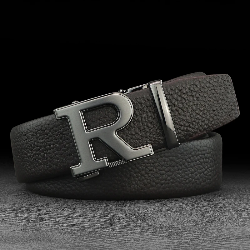 Fotografia 7: Cintos de grife de luxo masculino r carta fivela automática de alta qualidade couro grão moda jovens marca cintos masculinosz276