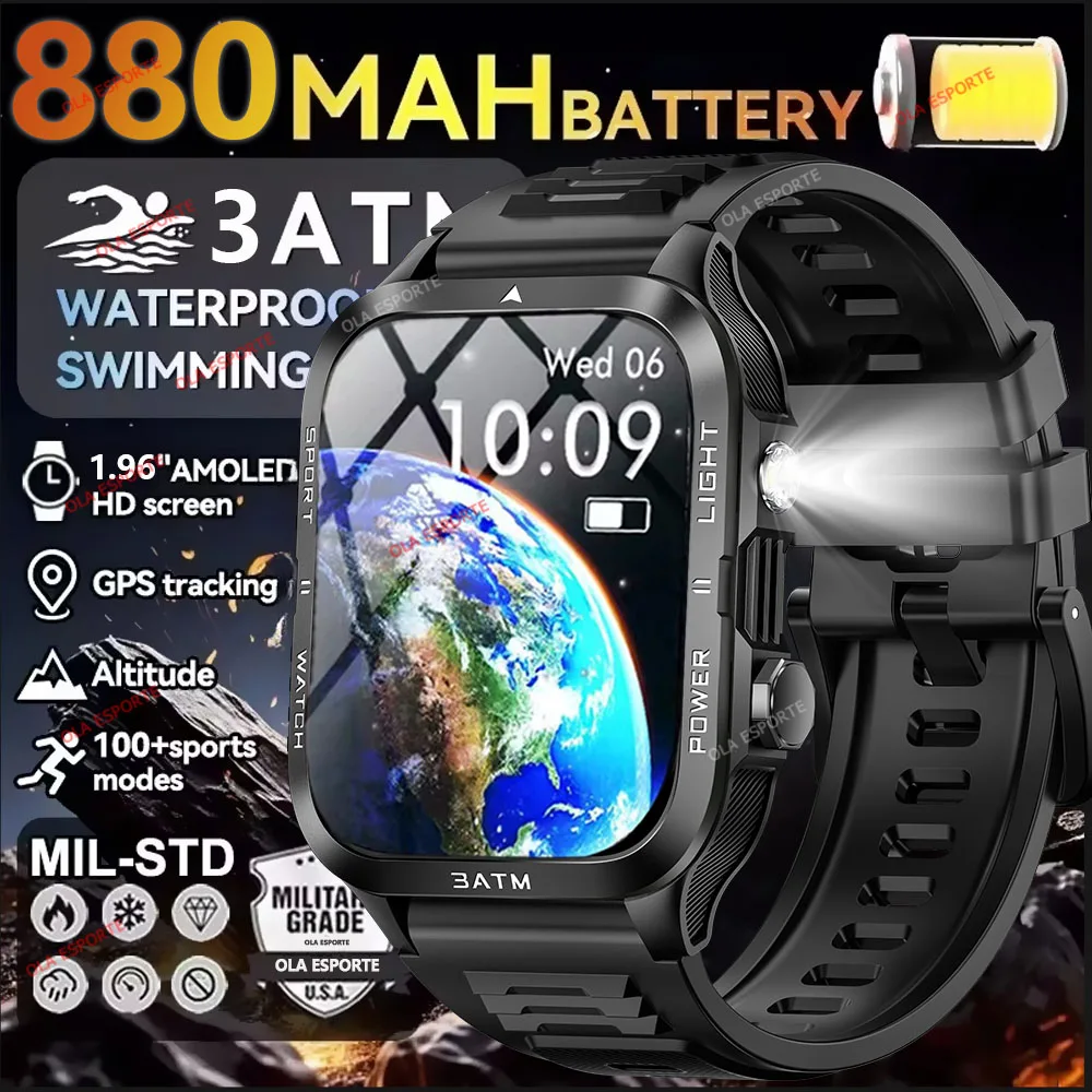 

Men Military Grade GPS smartwatch AMOLED HD Screen 880mah Battery 3ATM Waterproof 100+ sport Mode Heart Rate BT Call smart watch