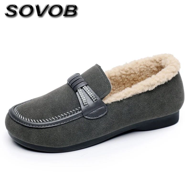 

Winter Gray Suede Loafer Shoes For Women Plush Warmed Womens Cotton Shoes Comfortable Soft Flat Casual Shoes Women Zapatos Mujer