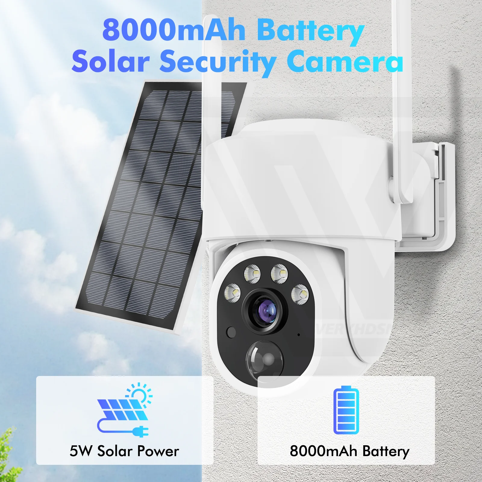 5MP PTZ Solar Power IP WiFi Camera Outdoor IP66 Waterproof 5X Zoom 8000mAh Wbudowana kamera monitorująca z baterią PIR Wykrywanie ludzi