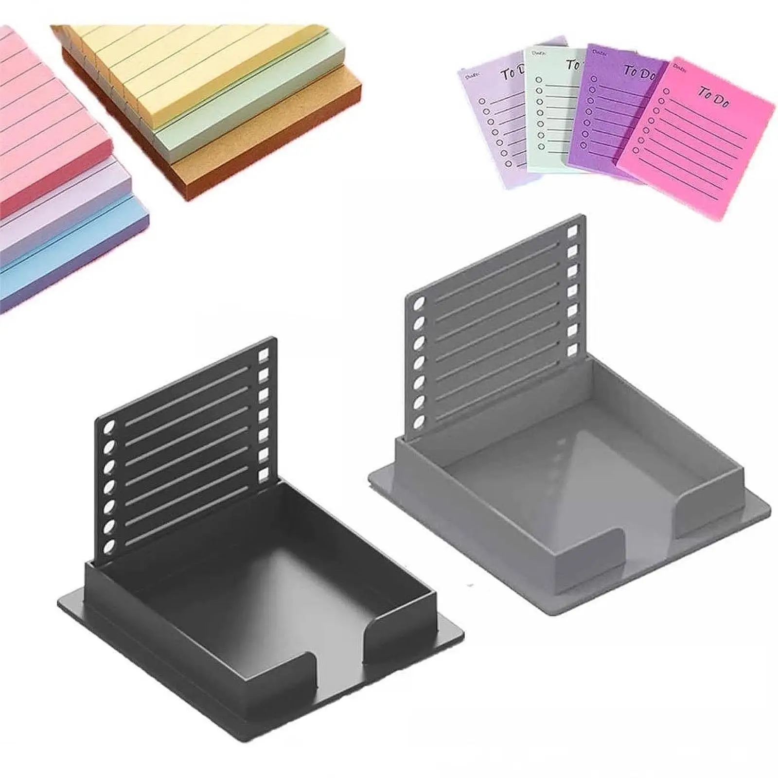 2x Sticky Notes Holder with Stencil Desktop Portable 3x3" Sticky Notepad Holder for School Classroom Office Supplies Home Dorm