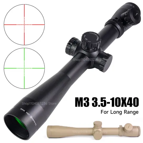 LEU**LD M3 3.5-10X40 Scope Long Red and Green Cross Line Adjustable Sight Tactical Reflex Sight Optics Hunting for 11mm/20mm