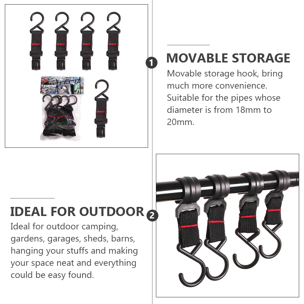 

5 Pcs Camping Hook Cookware Hanging Rack Storage Holder Hanger Strap Nylon Work