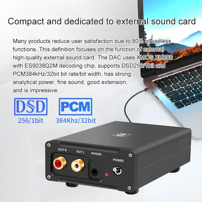 AYINO DA580 Audio DAC Adapter HIFI DSD USB Decoder AMP 32BIT 384KHz Converter ES9038Q2M  Decoding Stereo PC OTG Amplifier