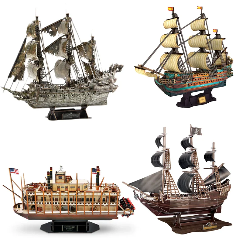 Rompecabezas 3D de Papel de Barcos: Barco Dragón Volador, Barco Pirata, Barco con Monedas de Oro, Barco Holandés, HMS Victory, Barco de Vapor Mississippi, Barco de Viaje Estadounidense, Modelo de Construcción, Juguete