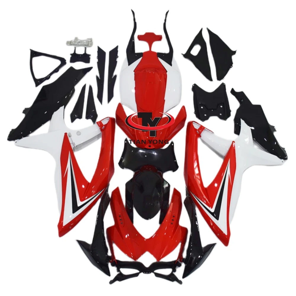 Injection Bodywork Cowling Red white black tricolor stripes Motorcycle For GSXR600 GSXR750 K8 2008 2009 2010 Full Fairing Kit