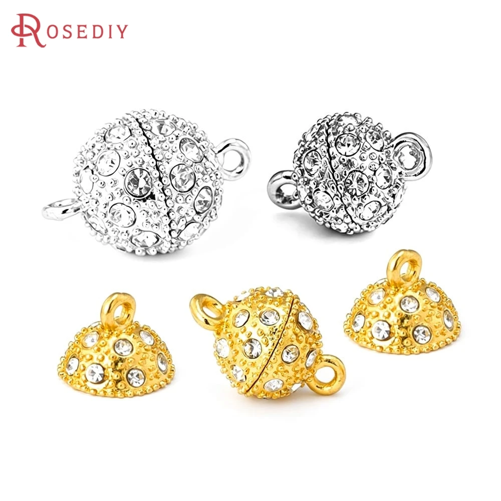 18K Goldfarben Messing Zirkon Kugel Runde Magnetische Halsketten- und Armband-Verbindungsschließen Hochwertige DIY-Schmuckzubehörteile
