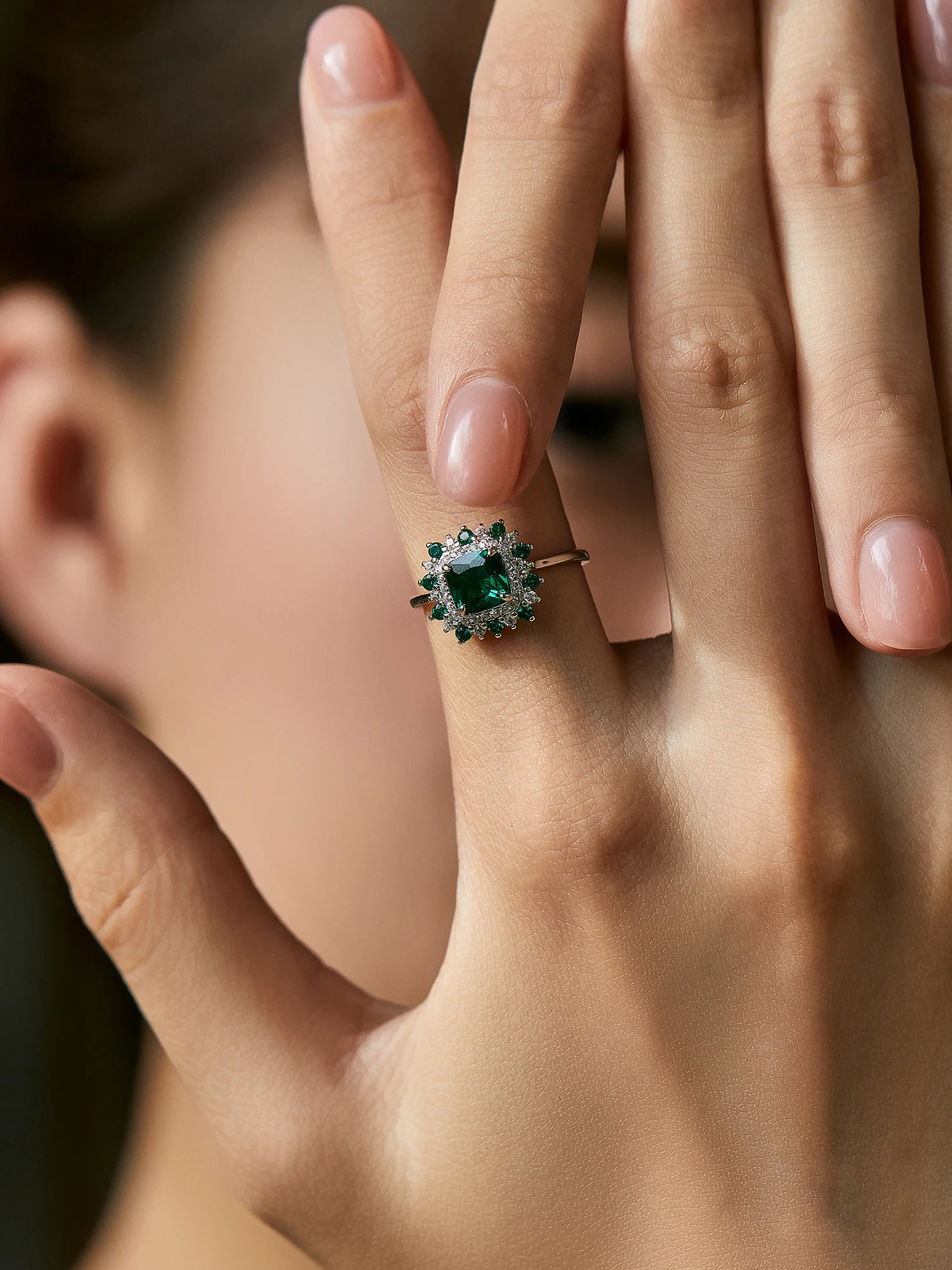 

Dawn's Jewel Emerald 925 Silver Luxury Ring with Zircon & Gemstones, Elegant Fine Fashion Jewelry for Wedding/Bridal
