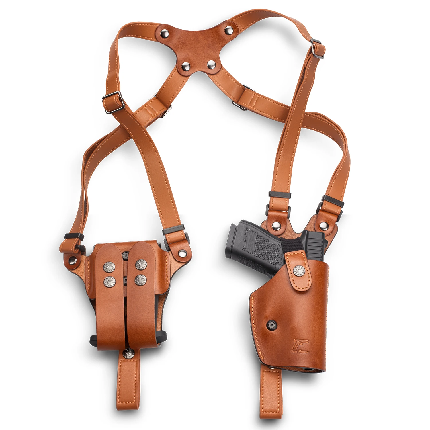 Universal Leather Shoulder Holster Vertical Concealed Carry with Double Magazine Holder Fit Taurus G2C/G3C G17 G19 Sig P226