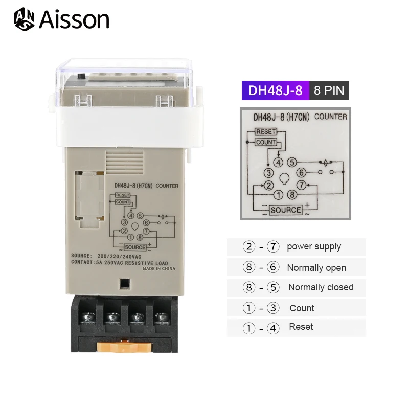 DH48J-8 8A 11A Electronic Preset Digital Display Counters Relay NPN Sensor Count Acyclic 8PIN 11PIN With Base DC12V 24V AC220V