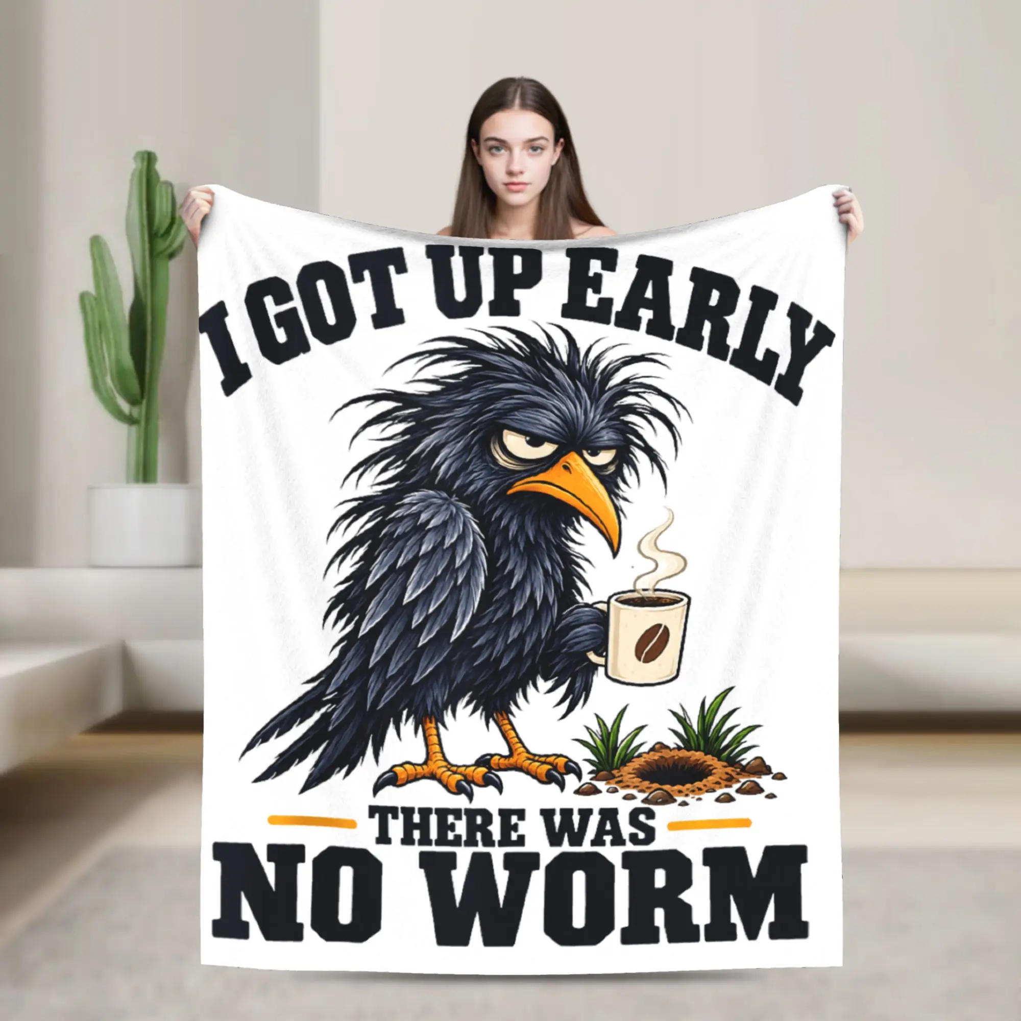 I Got Up Early There was No Worm Grumpy Crow Bird Raven Blanket Winter  Warm Soft Throw Blanket For Adults Bedspread Bed Cover
