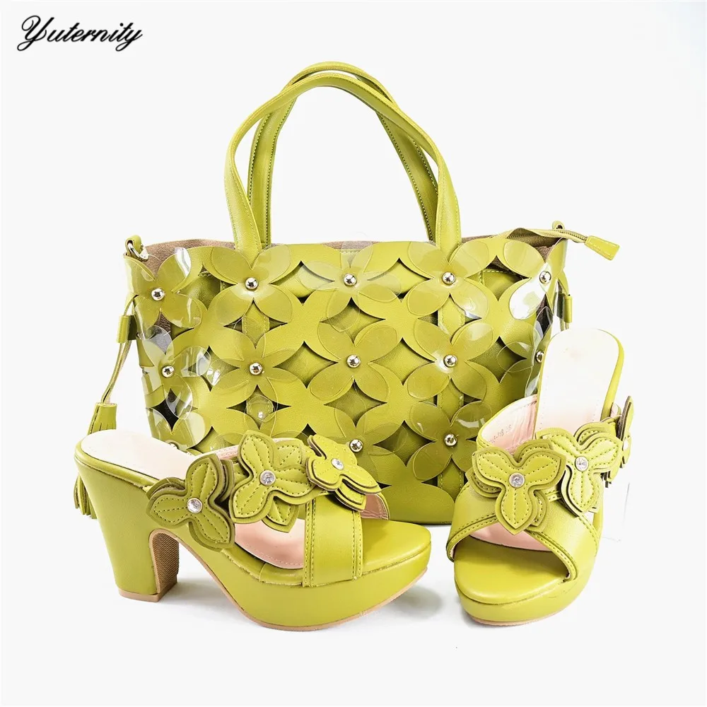 New Arrival Italian PU Leather Sandal Shoes And Bag Matching Set African Elegant Women High Heels Shoes And Bag Sets For Party