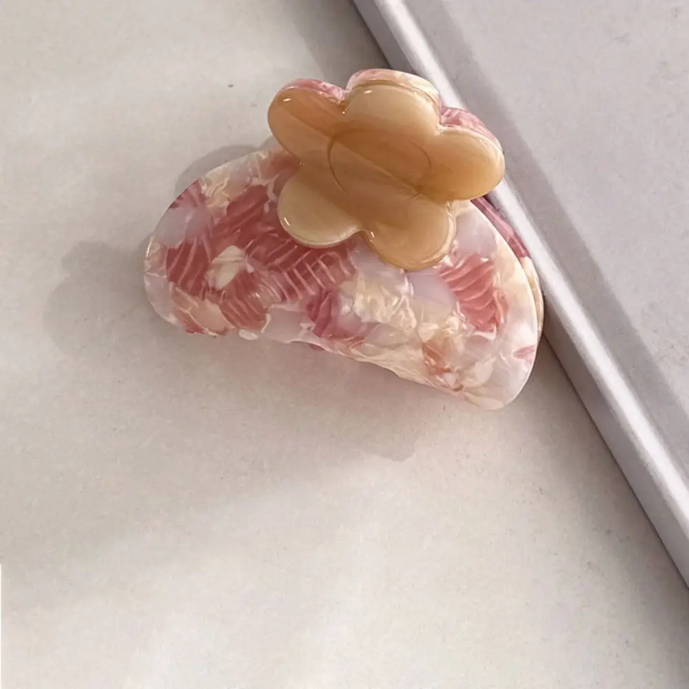 エレガントな酢酸フラワーヘアクロー、小さめ韓国風フレンチシャーククリップ、ハイポニーテールクリップ、アセテートフラワーヘアクランクリップ、デイリー