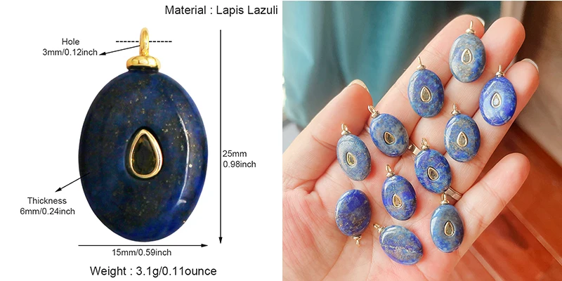 Jade Achat Amethyst Amazonit Wasser Gras Lapis Lazuli Charm Anhänger, 18K echt vergoldet Schmuck für Halskette Handwerk Herstellung S79 – Detail 19