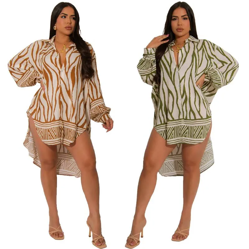 

Fashion Women's Long Sleeved Long Tail Slit Vacation Casual Loose Beach Shirt for Summer 2025