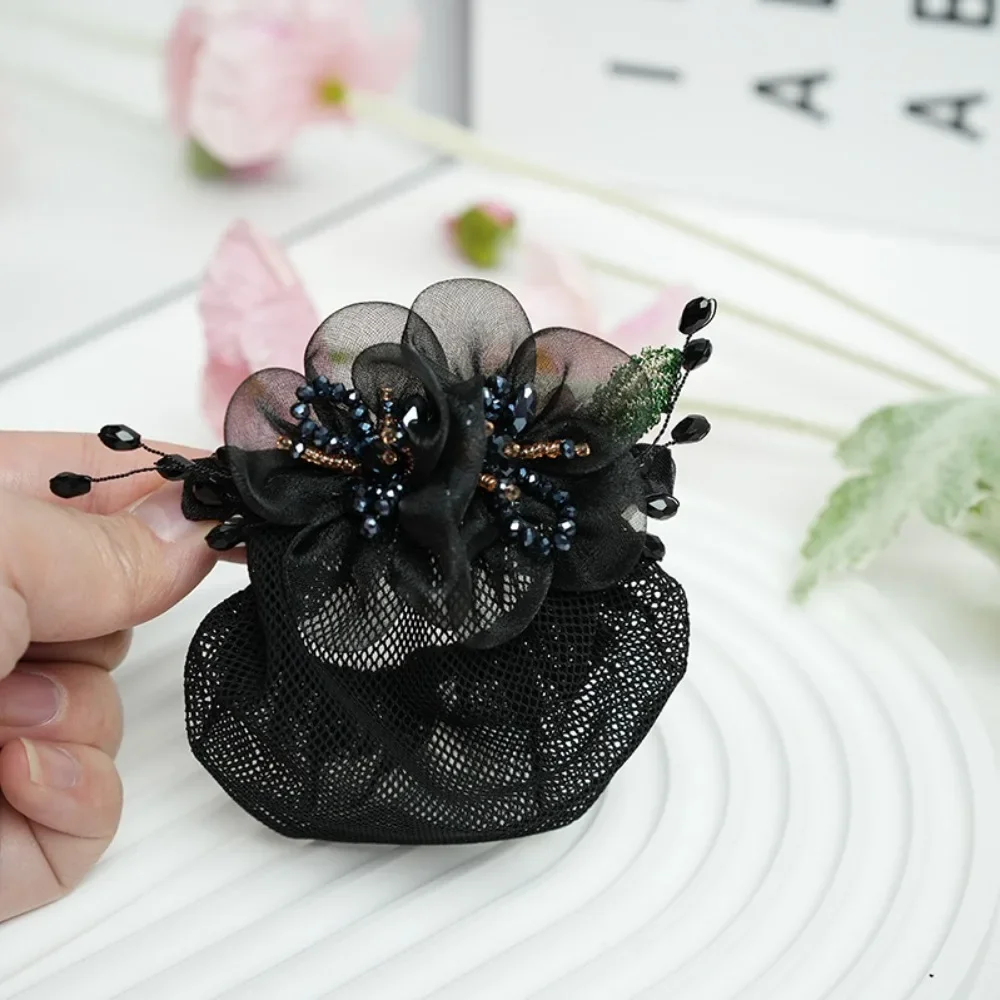 

Vintage Sweet Korean Bun Snood Exquisite Hair Clip Flower Hair Bun Ponytail Clip Crystal Hairgrips Cover Net For Girls