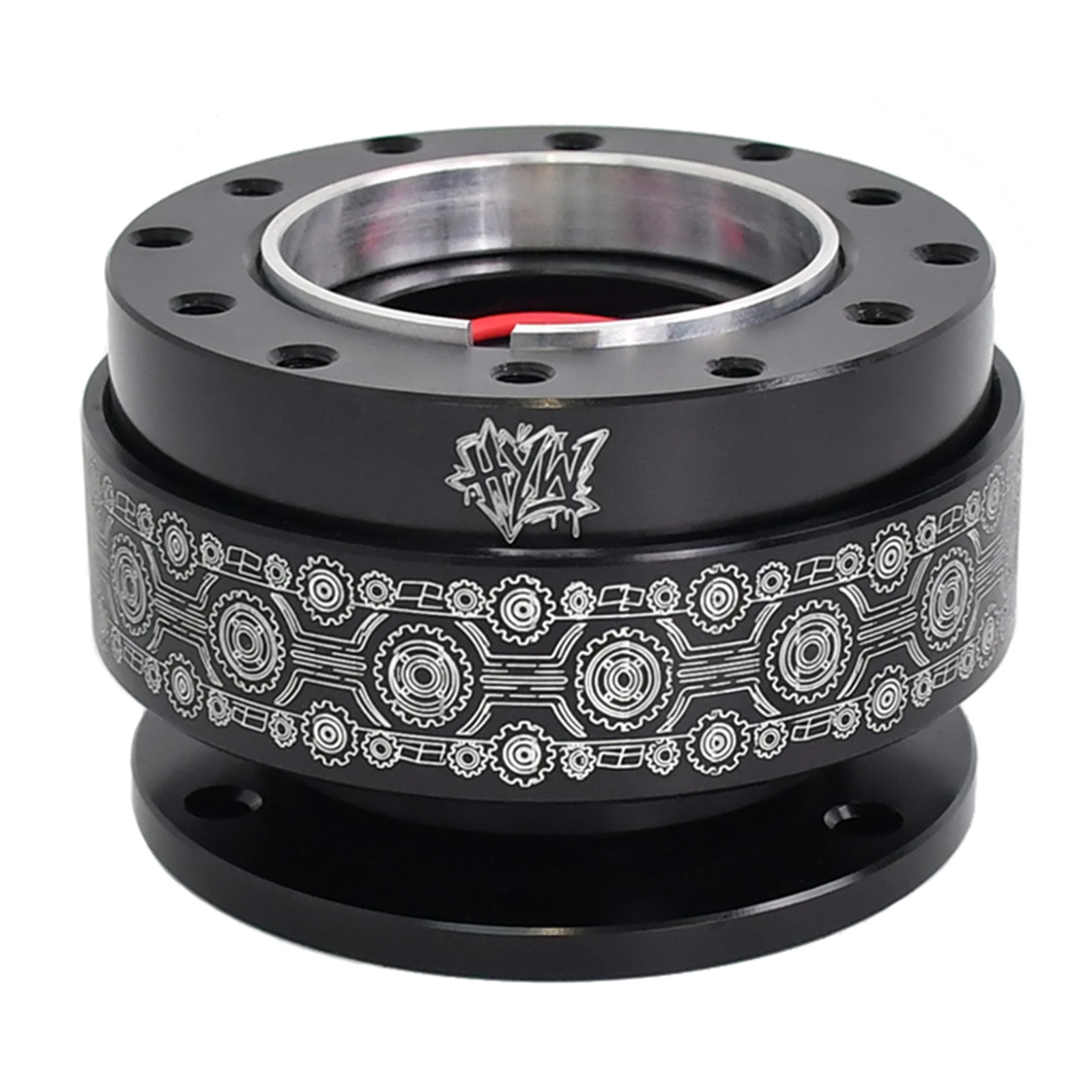 Universal Steering Wheel Quick Release Hub Adapter Black Metal Gear Chain Laser Print JDM Drift Racing Car Interior Upgrade Kit