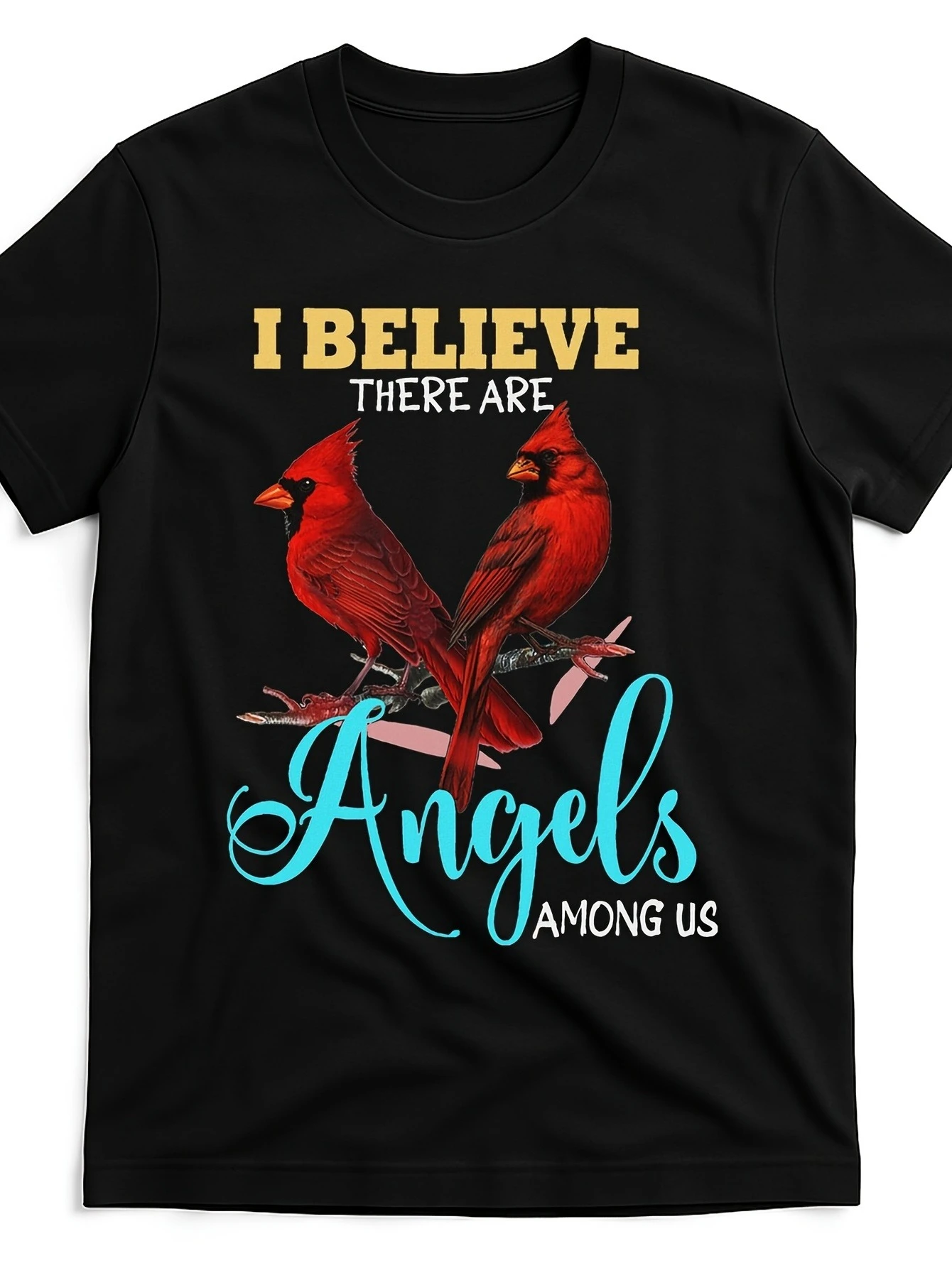 Believe We Have Angel Cardinals Enthusiast Printed T-shirt for Men, Loose Black T-shirt, Comfortable Fabric