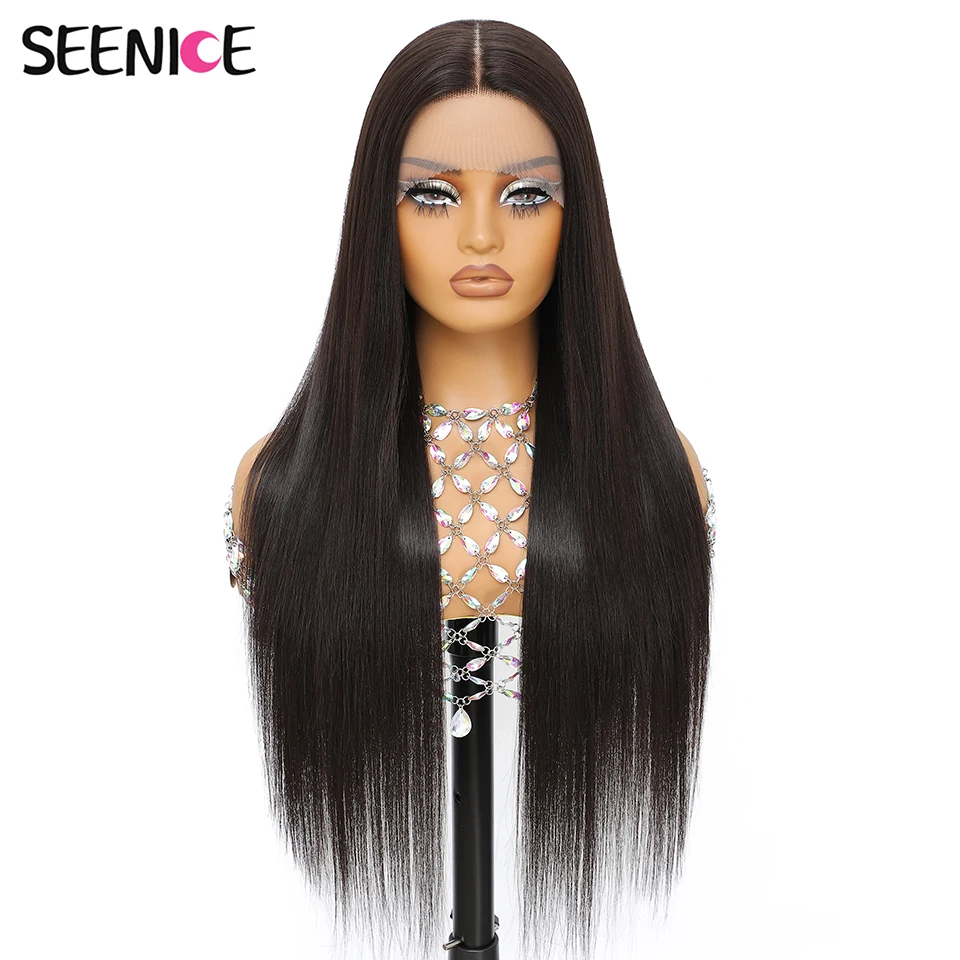 Parrucche frontali in pizzo rame dritto serico da 30 pollici 13x6 parrucche sintetiche super lunghe per le donne afro parrucca cosplay zenzero nero Ombre