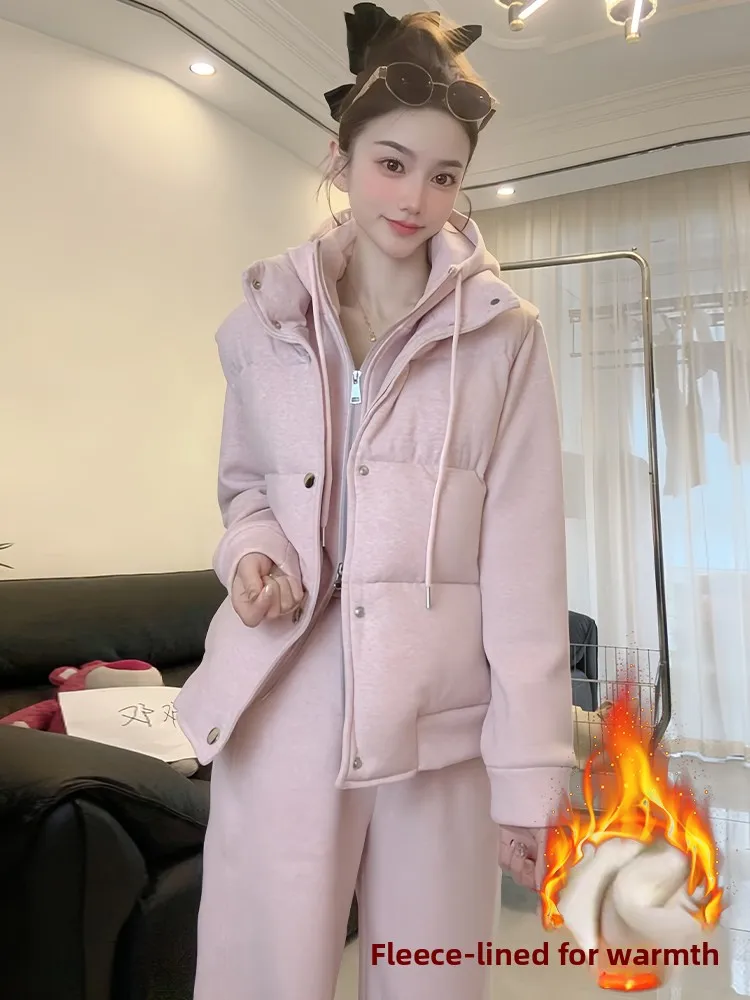 Thiened Fce Sweatirt Wide Leg Pants Vest Tee Piece Set Women's Casual Sportswear Winter 2025 New Sle Online Exclusive