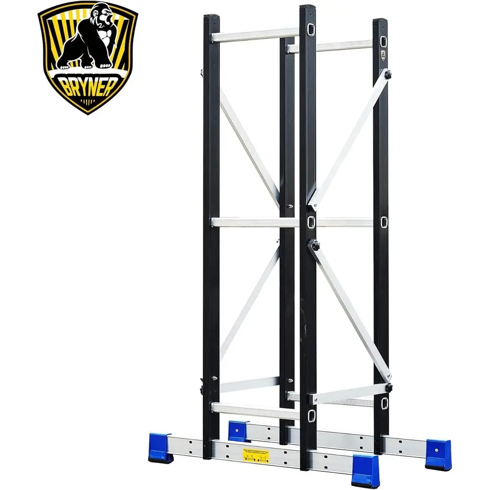 Work with 7 in 1 Multi-Purpose 19.6Ft Folding Ladder, Supporting Rack and Steel Trays Work Platform
