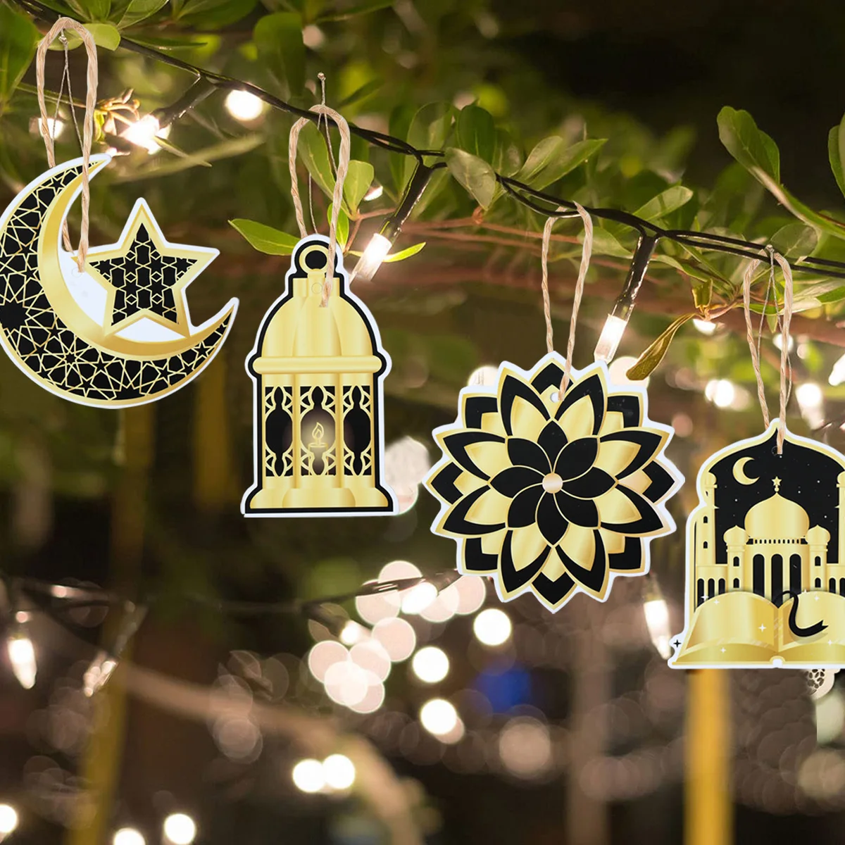 8pcs Eid Mubarak Paper Hanging Ornaments Moon Star Pendant for Ramadan Kareem Decoration 2025 Islamic Muslin Party Supplies ﻿