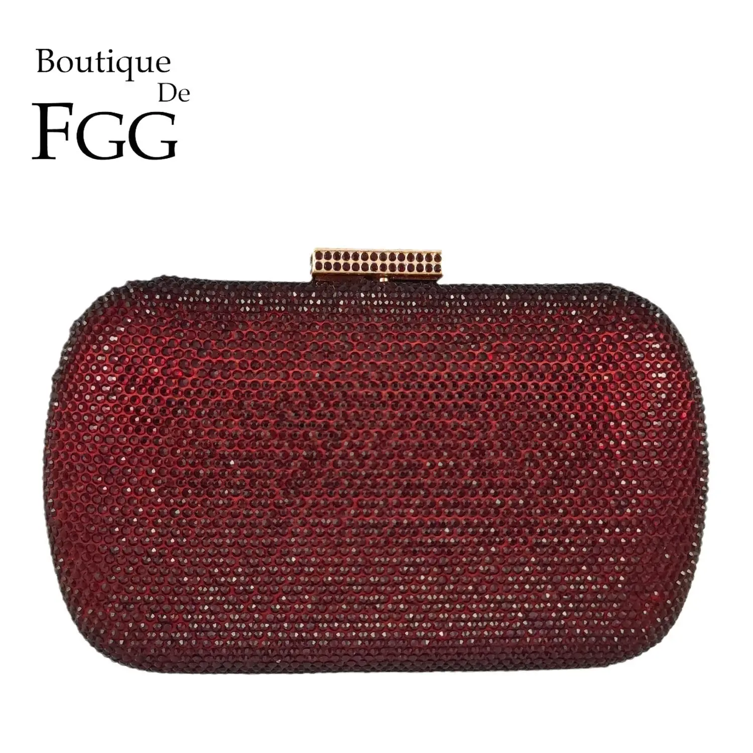 Boutique De FGG Burgundowe kryształowe torebki wieczorowe i kopertówki dla kobiet Formalne torebki z kryształkami Torebka ślubna z kopertówką