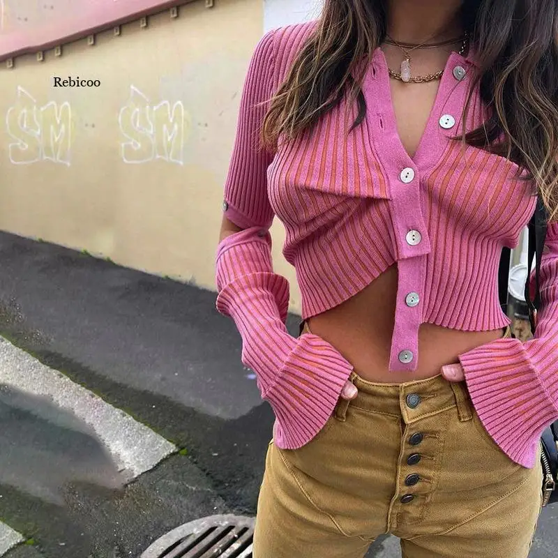 Autumn Winter Fashion Irregular Pink Sweaters For Women 2021 New Streetwear Removable Long Sleeve Single Breasted Cardigans Tops