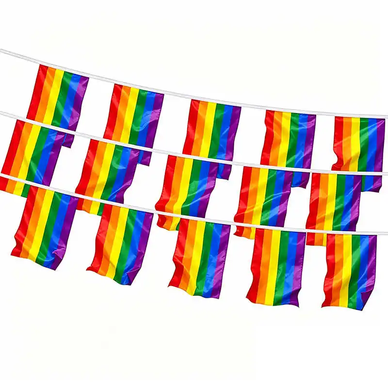 20PCS/SET Rainbow Flag LGBT Gay Pride 14x21cm Polyester 6M Hanging String Mini LGBTQ Bunting Banner Home Party Decoration Parade