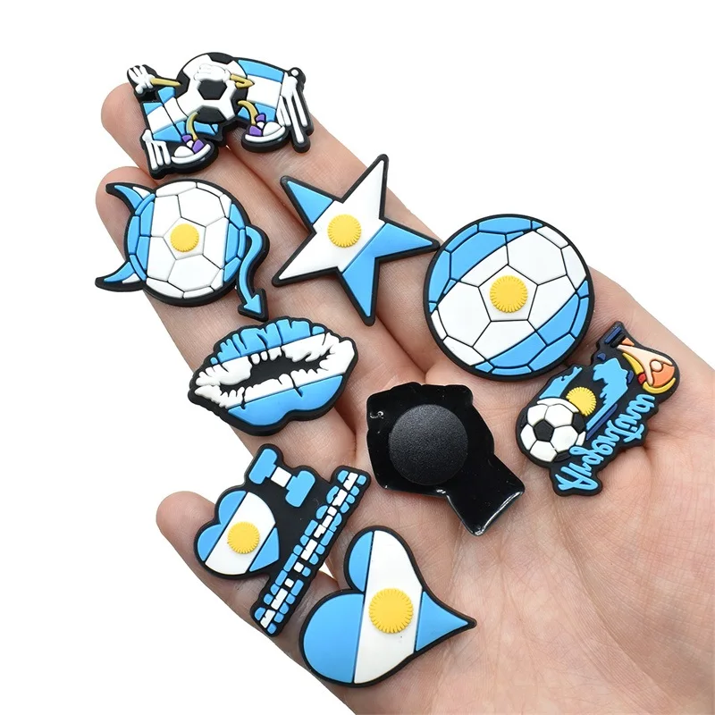 I love Argentina PVC Shoe Charms Blue Stars Football Flag DIY Shoes Decor Accessories Clog Sandal Buckle Holiday Present