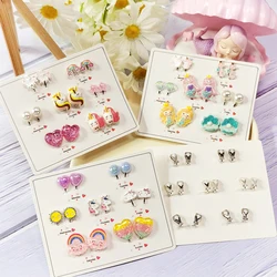 Cute Unicorn Mermaid Resin Earrings 7PRS/SET Ear Clips on Earrings for Girls No Piercing Kid Christmas Gift