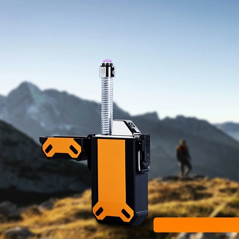 

Waterproof dual arc igniter camping windproof telescopic hose rotatable USB charging lighter