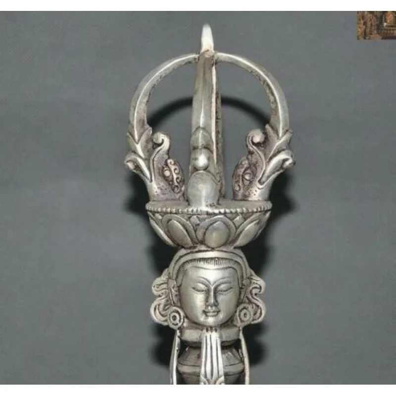 Tibetan fane Tibet silver Tara buddha head Exorcism Master bell Zhong Bell chung