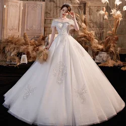 N29New style trailing one shoulder bridal gown