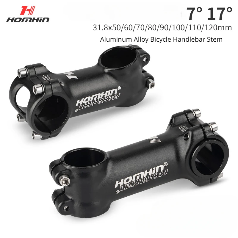 

Homehin Adjustable Bicycle Handlebar Stem Ultralight 7/17 Degrees Bike Stems 31.8*50-120mm Positive Negative Vertical Handle