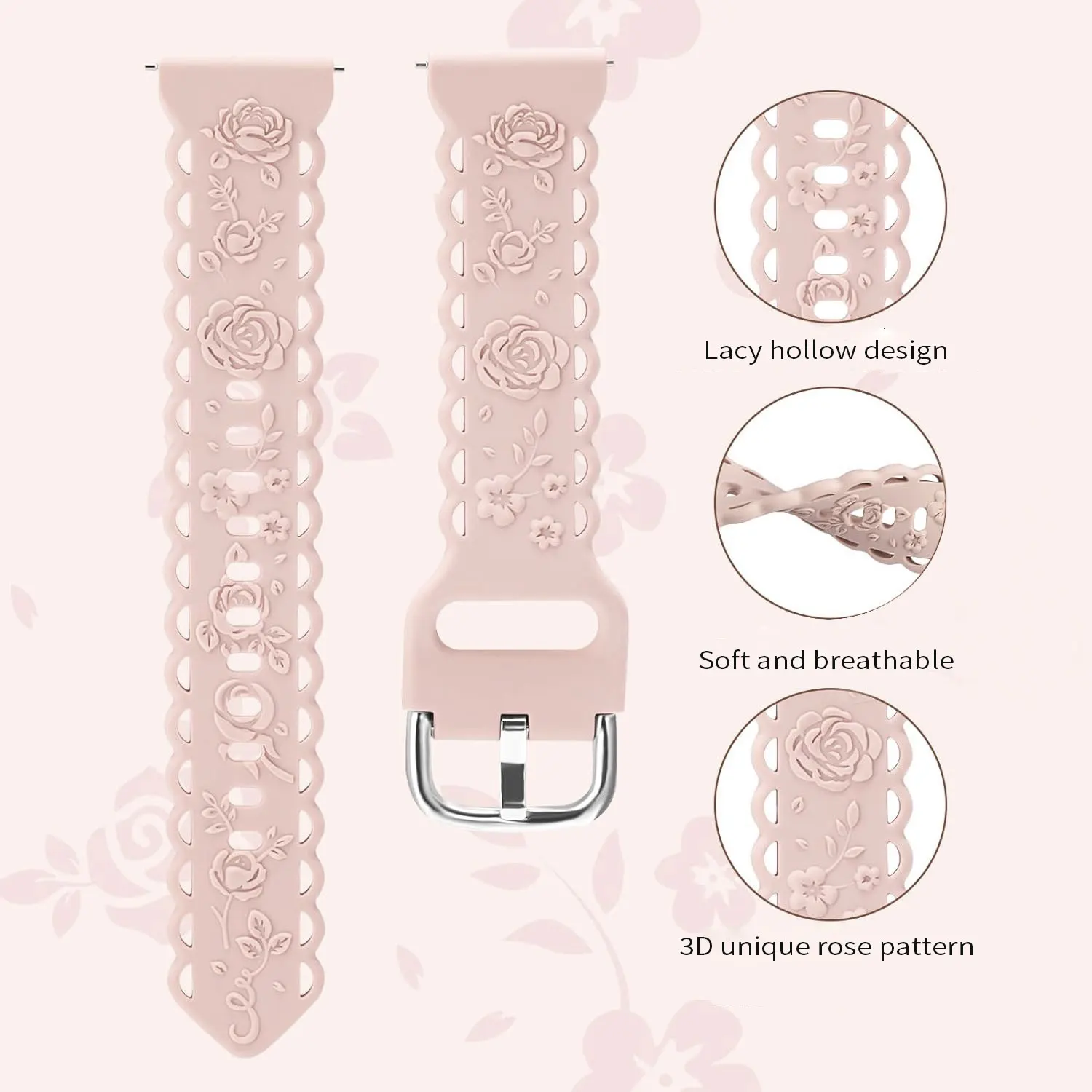 Carved Rose strap for Samsung Galaxy Watch 6543 40mm44mm Gear S3 Silicone Cute strap 40mm44mm 41mm 42mm 43mm 47mm Active 2