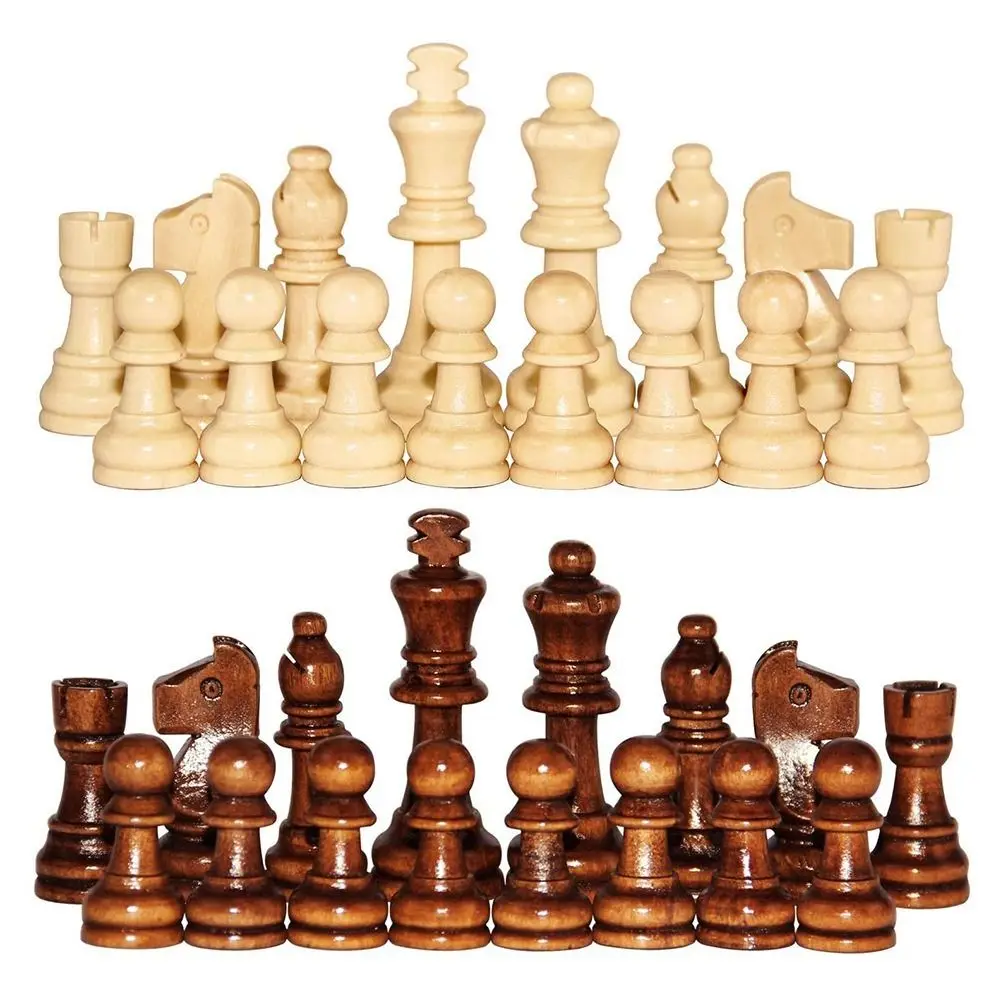 32PCS 2.2 in Wooden Chess Wooden with Protective Pads Word Chess Set Education Improve Intelligence Chess Game