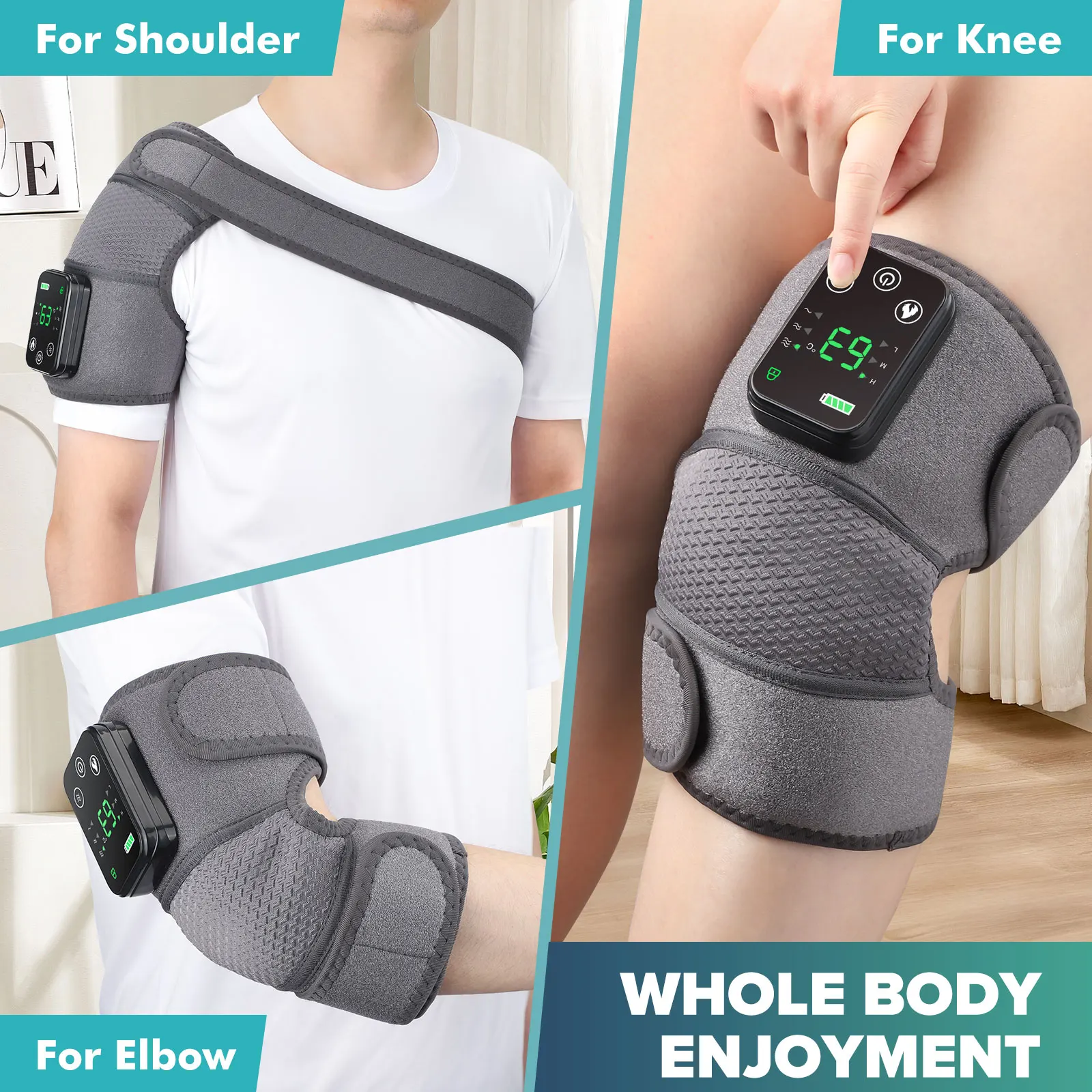 Knee Heating Massager 3-in-1 Knee Shoulder and Elbow Pad Hot Compress Vibration Joint Physiotherapy Massage Relieve Fatigue